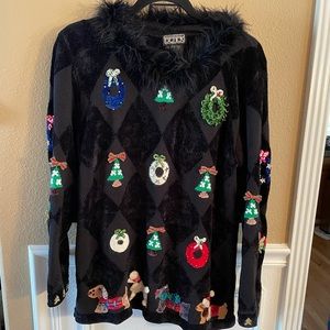 BEREK Vintage feather argyle knit Christmas theme with dogs sweater
